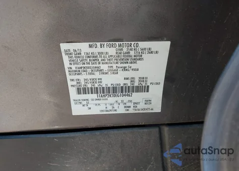 2014 Ford Taurus Sho из США, поврежденный, VIN 1FAHP2KT0EG104462